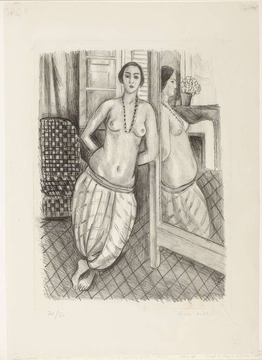 Odalisque en pantalon rayé, reflétée dans le miroir - Henri Matisse