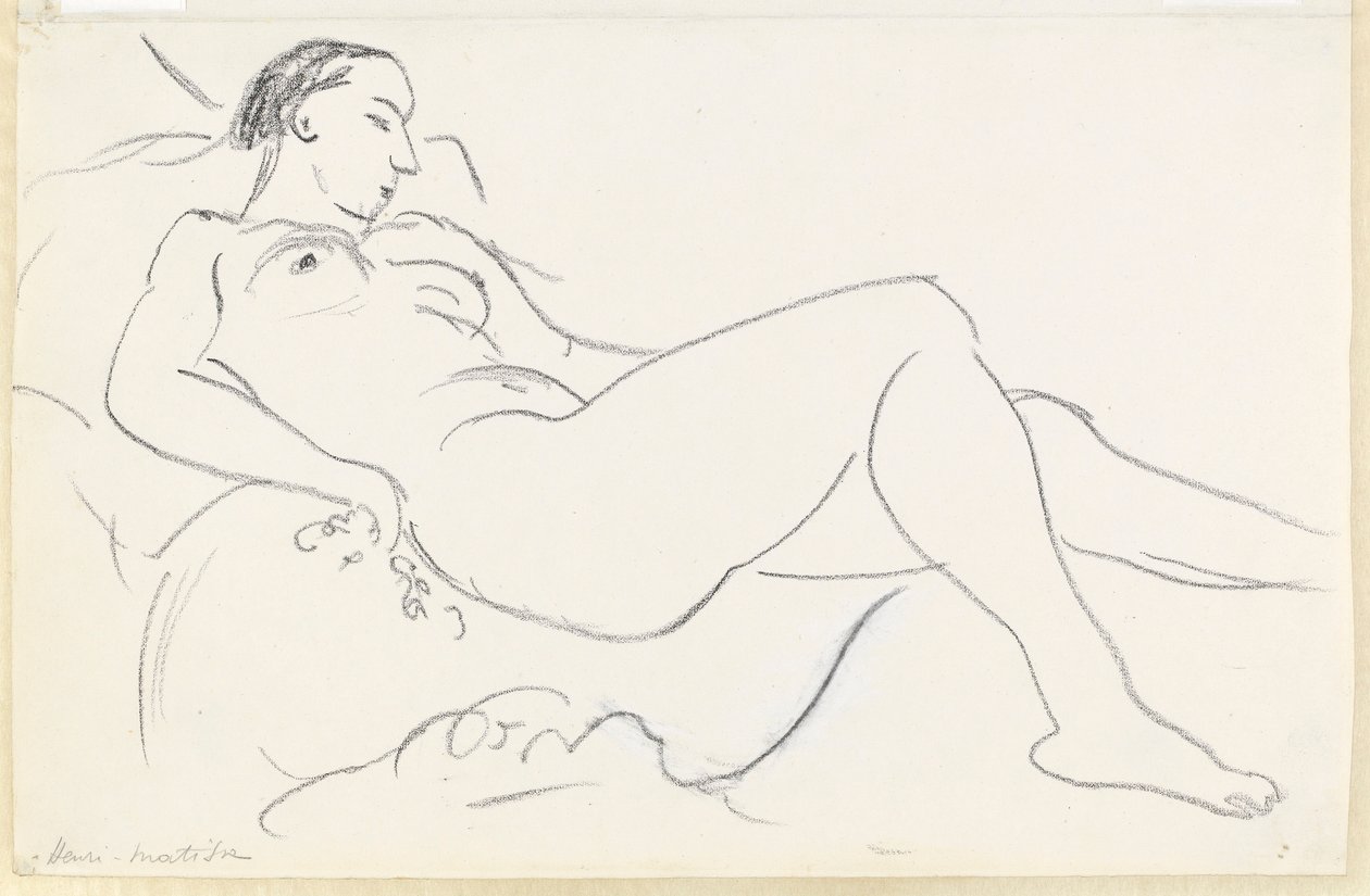 Nu féminin couché (craie noire et blanche sur papier) - Henri Matisse