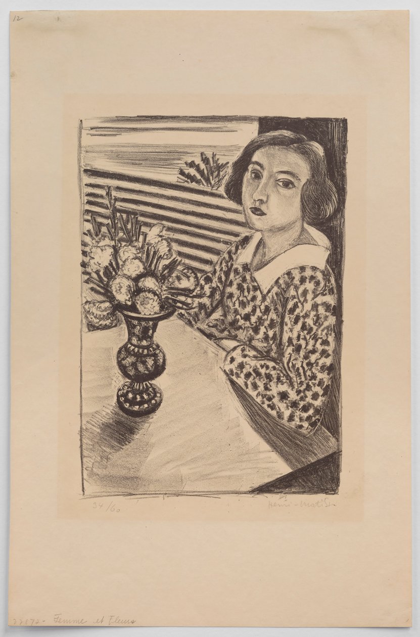 Jeune fille assise avec un bouquet de fleurs - Henri Matisse