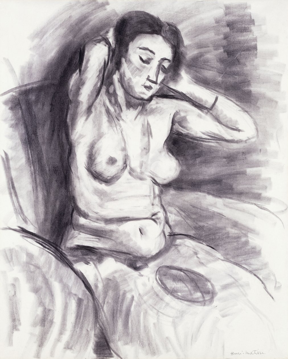 Woman Restyling her Hair ; Femme se Recoiffant, c.1925 (fusain sur papier) - Henri Matisse