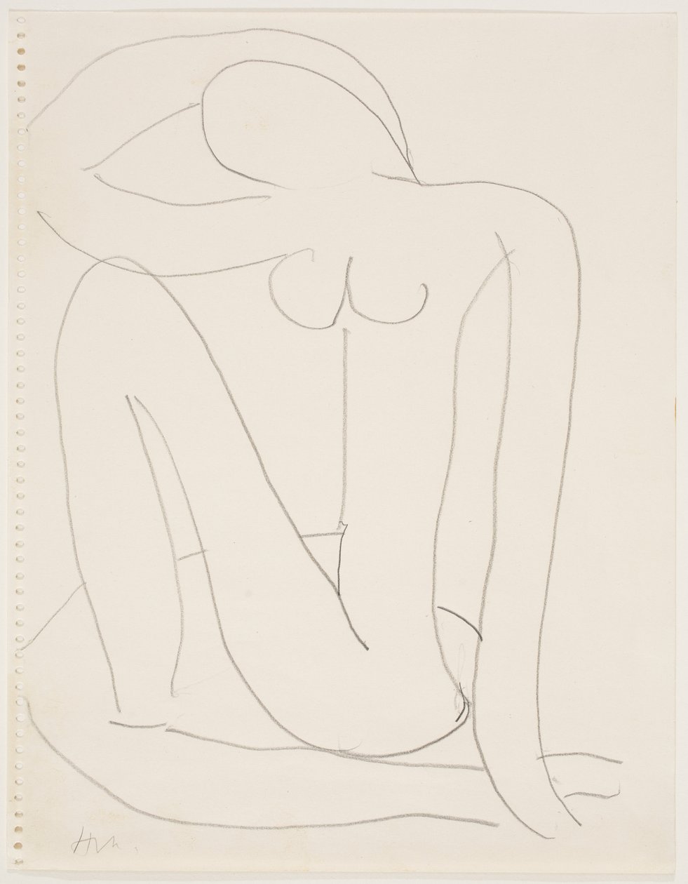 Femme assise avec un bras sur la tête (crayon sur papier) - Henri Matisse