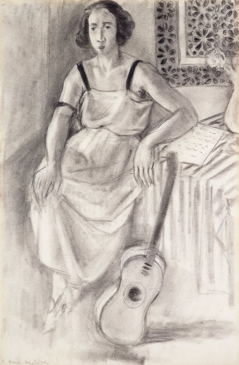 Femme assise avec une guitare, vers 1921-23 (fusain sur papier) - Henri Matisse