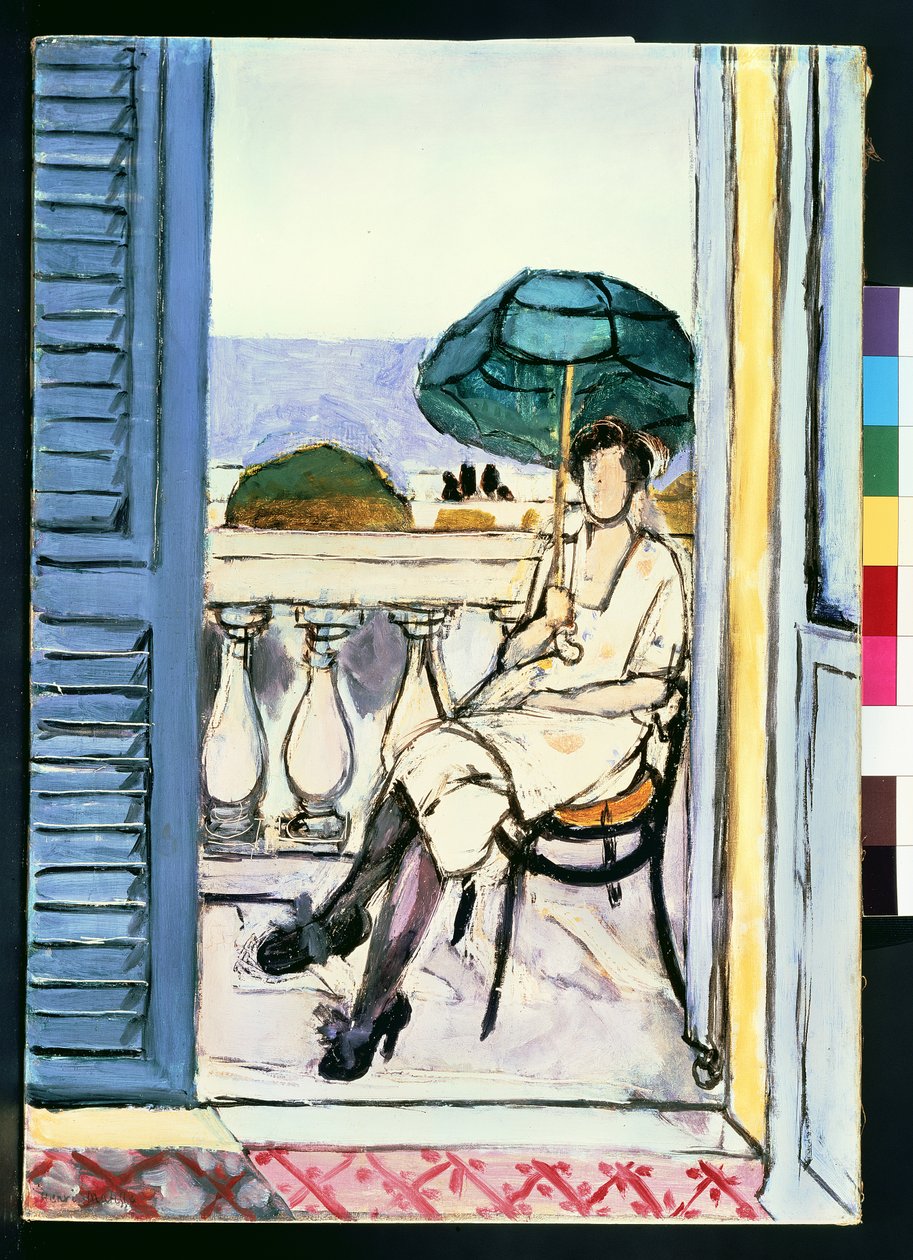 Femme avec un parasol vert sur un balcon - Henri Matisse