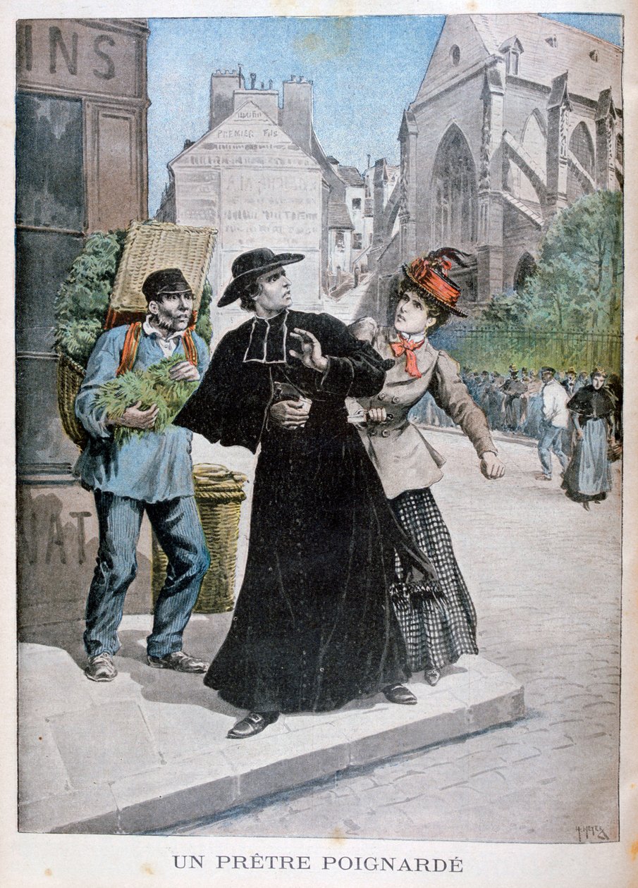 Un prêtre catholique est poignardé par une femme dans la rue, France, 1897 - Henri Meyer