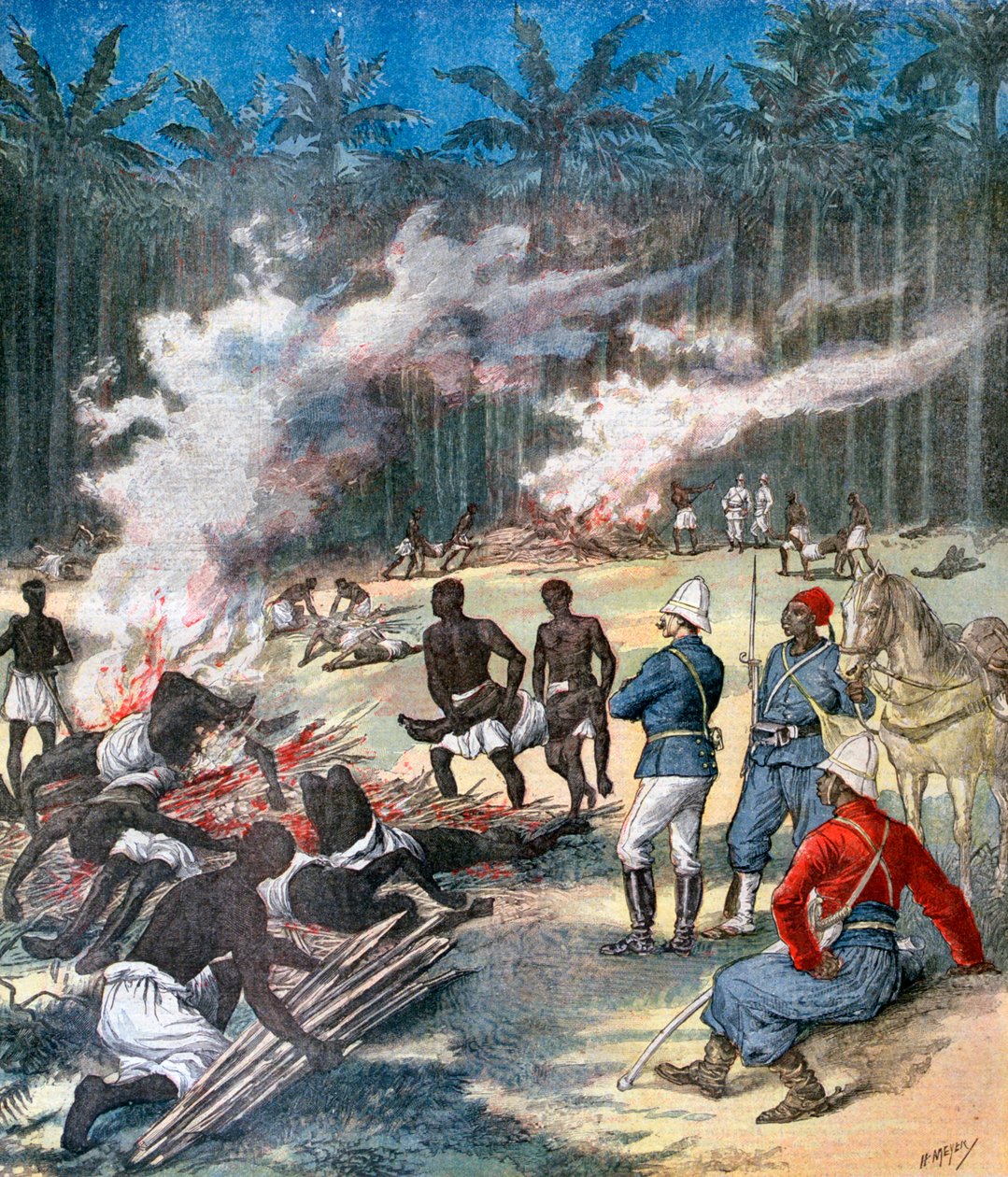 Crémation des cadavres du Dahomey, Afrique - Henri Meyer