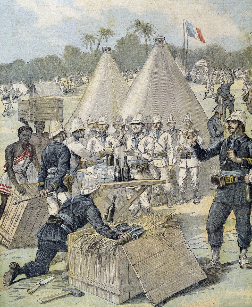 Les étrennes des soldats au Dahomey (actuel Bénin) - dans "Le Petit Journal" du 31/12/1892 - Henri Meyer