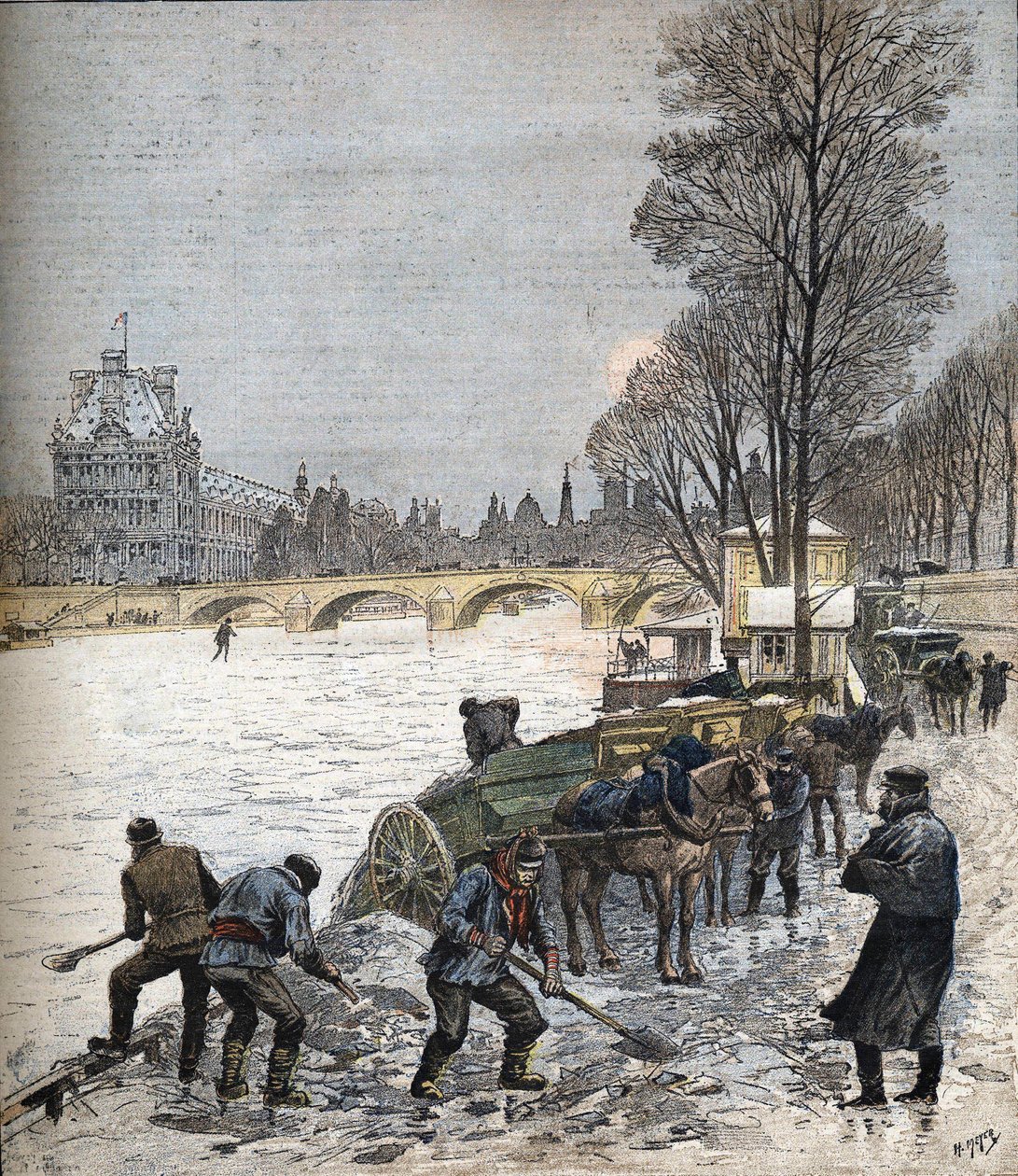 Paris sous la neige en 1895 Petit journal de 1895 (gravure) - Henri Meyer
