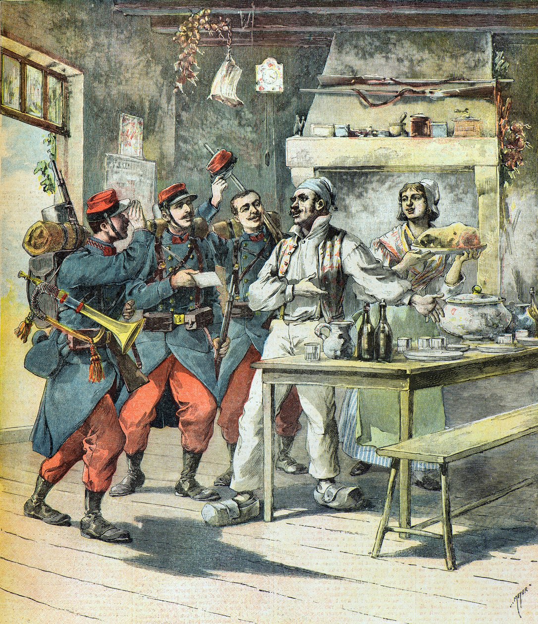 un couple recevant des soldats - Henri Meyer