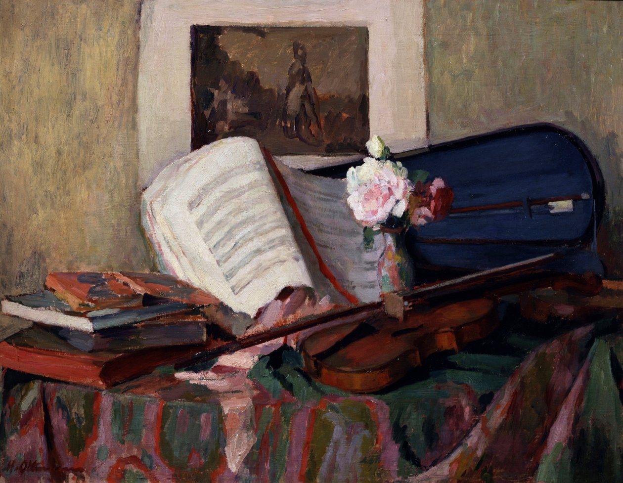 Nature morte au violon. Peinture de Henri Ottmann (1877-1927) Collection privee. - Henri Ottmann