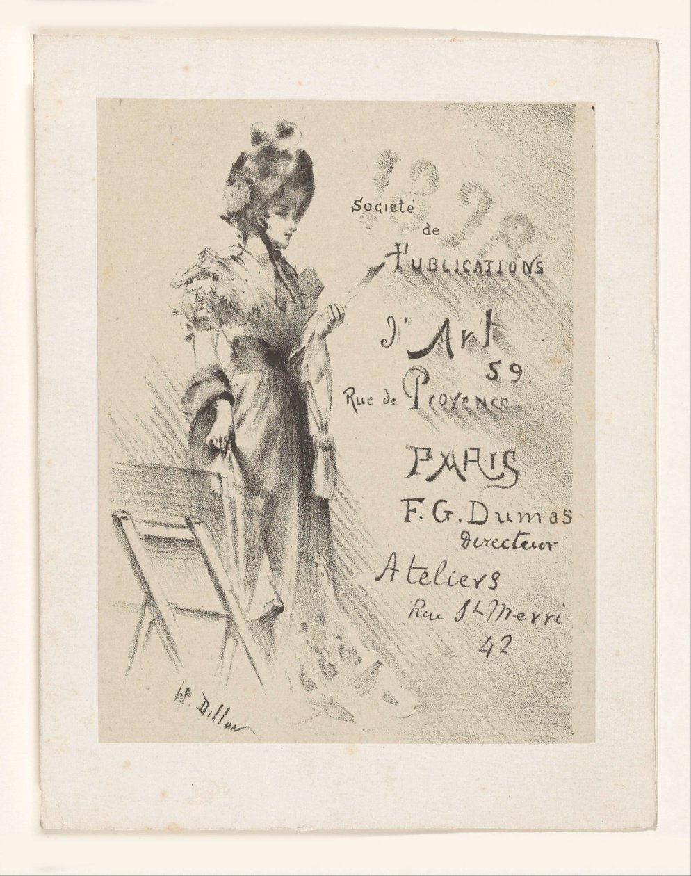 Femme regardant une gravure, à côté d