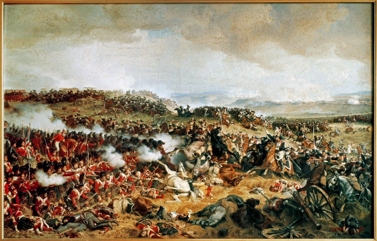 La bataille de Waterloo 1815 - Cuirassiers français chargeant les Highlanders écossais en ... (peinture sur toile) - Henri Philippoteaux