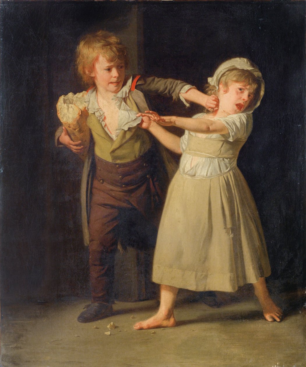 Deux enfants se disputant un morceau de pain | Estampe d'art
