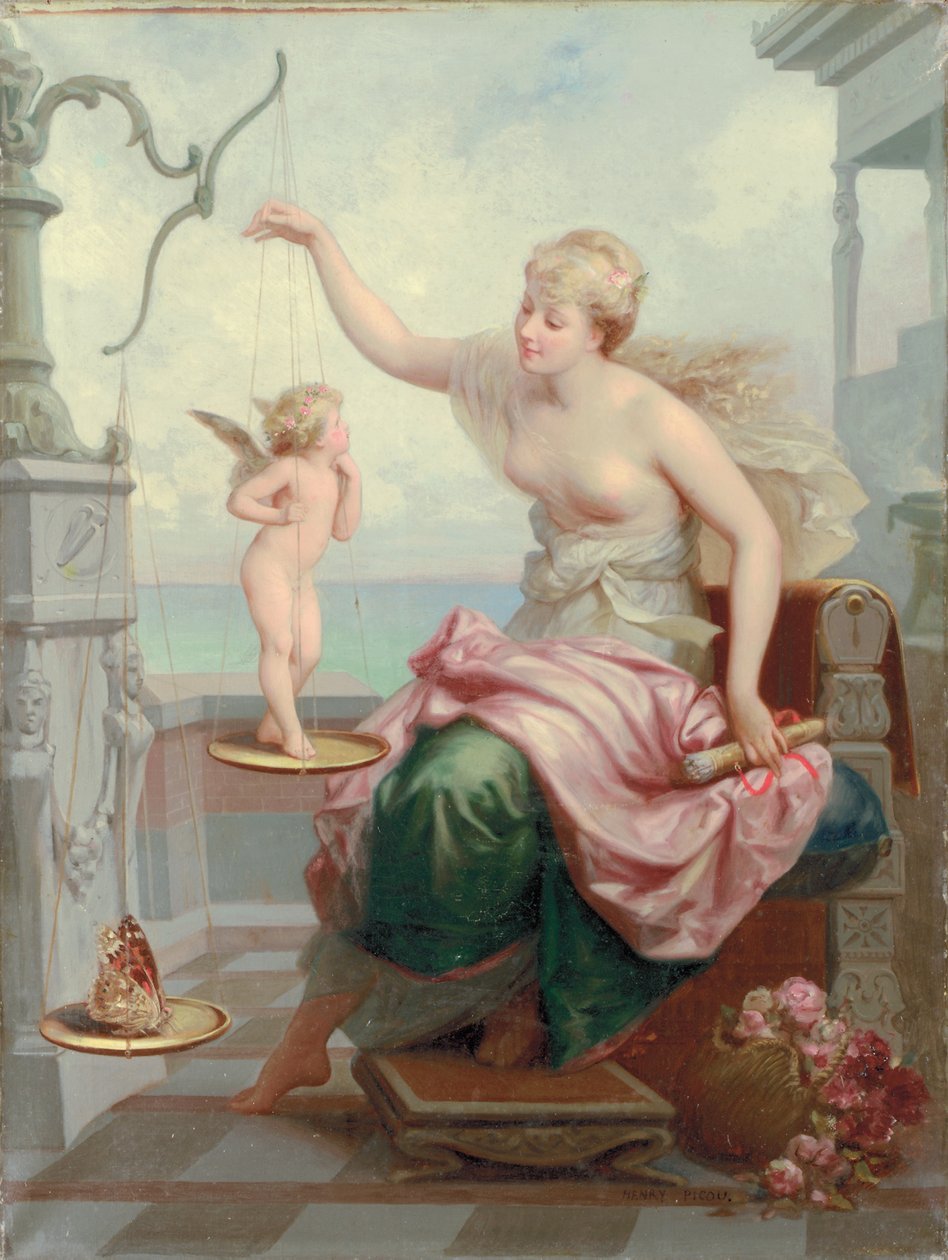 Pesée de Cupidon contre un papillon - Henri Pierre Picou