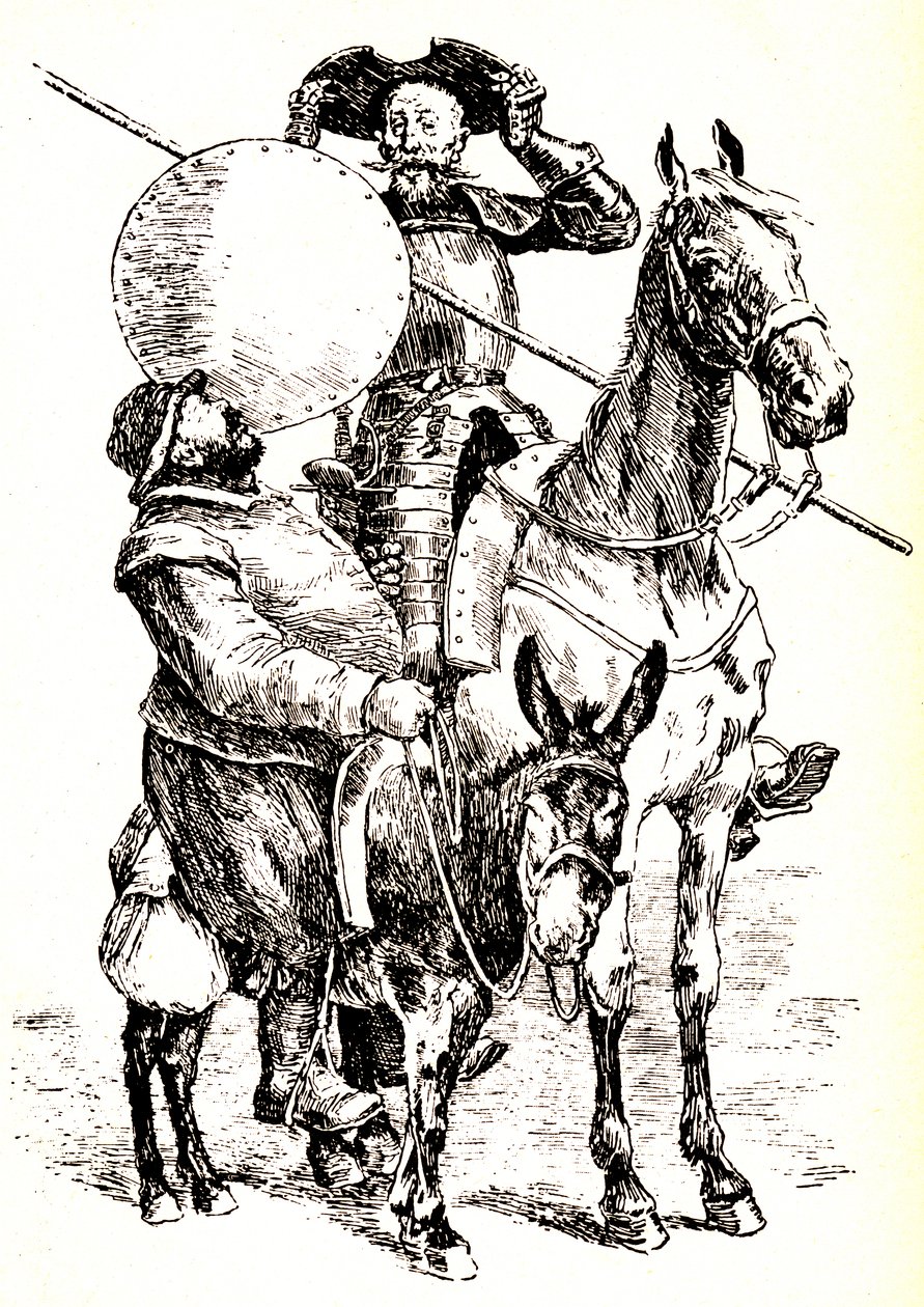 Don Quichotte sur son cheval, à côté de Sancho sur son âne - Henri Pille