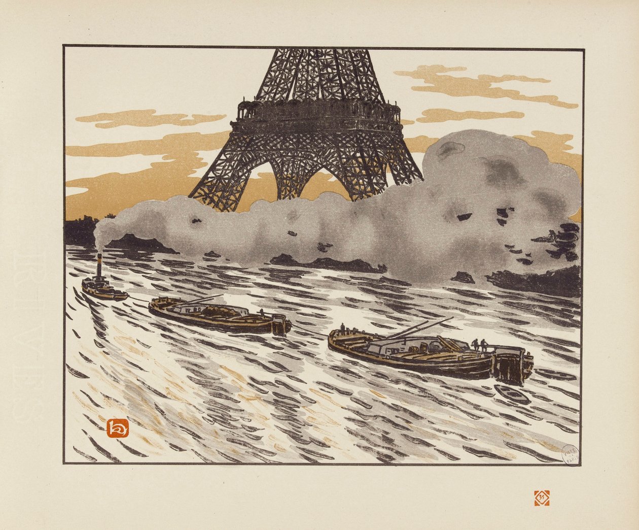Les péniches [Les trente-six vues de la tour Eiffel] - Henri Rivière