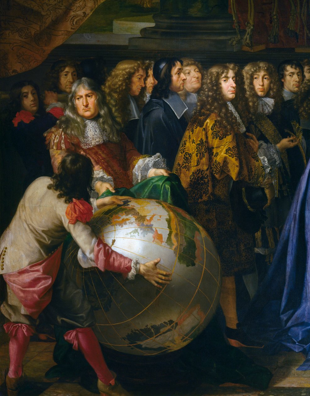 Globe terrestre, détail de Jean-Baptiste Colbert présentant les membres de l
