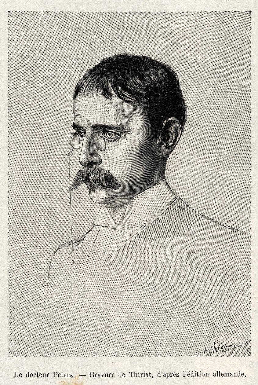 Portrait du Dr Carl Peters (1856-1918) explorateur allemand. Gravure de Thiriat pour illustrer l