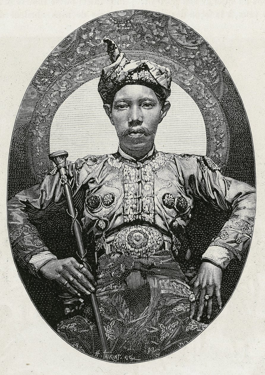 Portrait de Mohammed Yamalul Alam, sultan de Soulou, en 1880. Gravure pour illustrer l