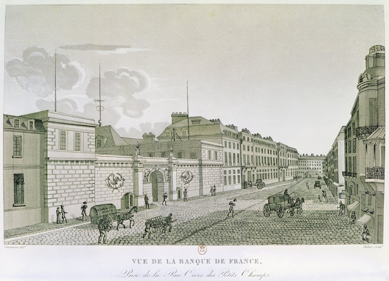 La Banque de France depuis la Rue Croix-Petits-Champs, gravée par Eugène Dubois - Henri after Courvoisier Voisin