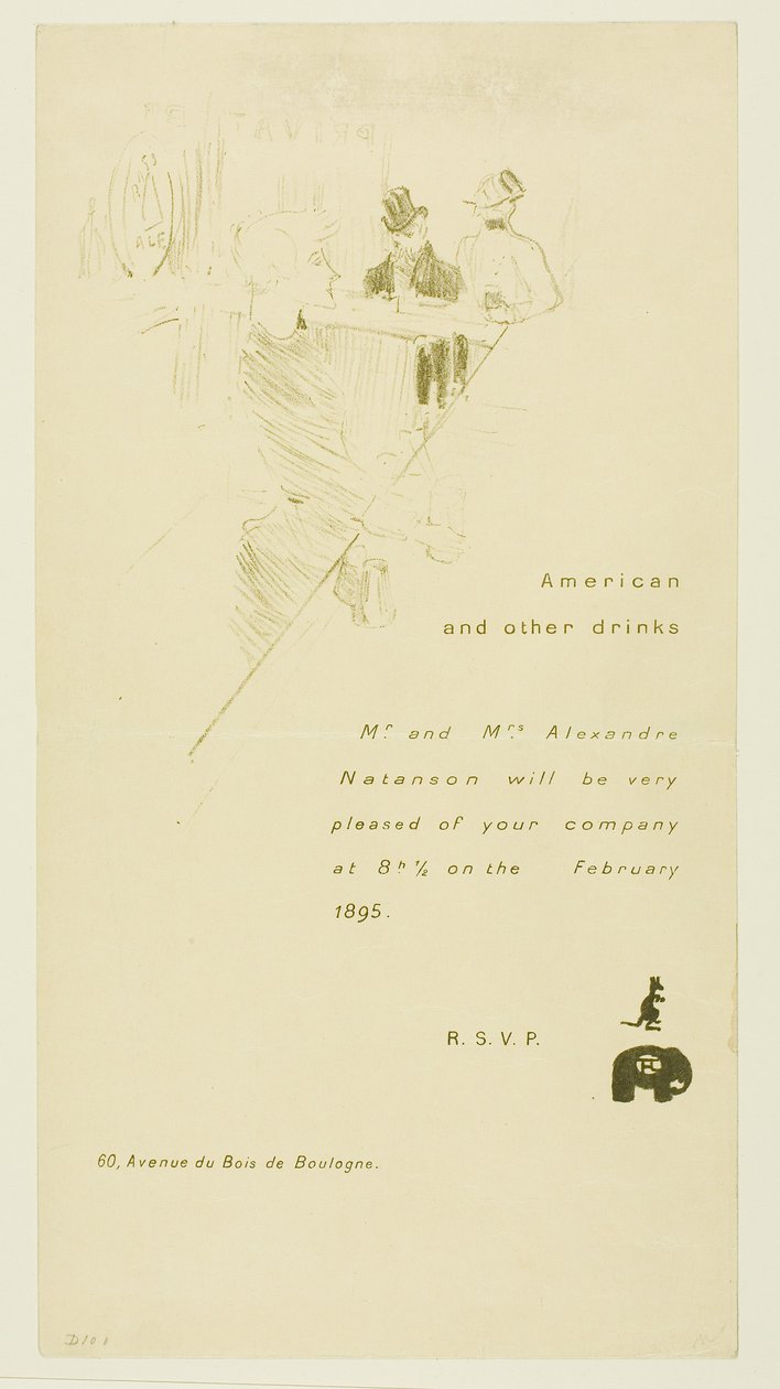 Invitation pour M. et Mme Alexandre Natanson - Henri de Toulouse-Lautrec