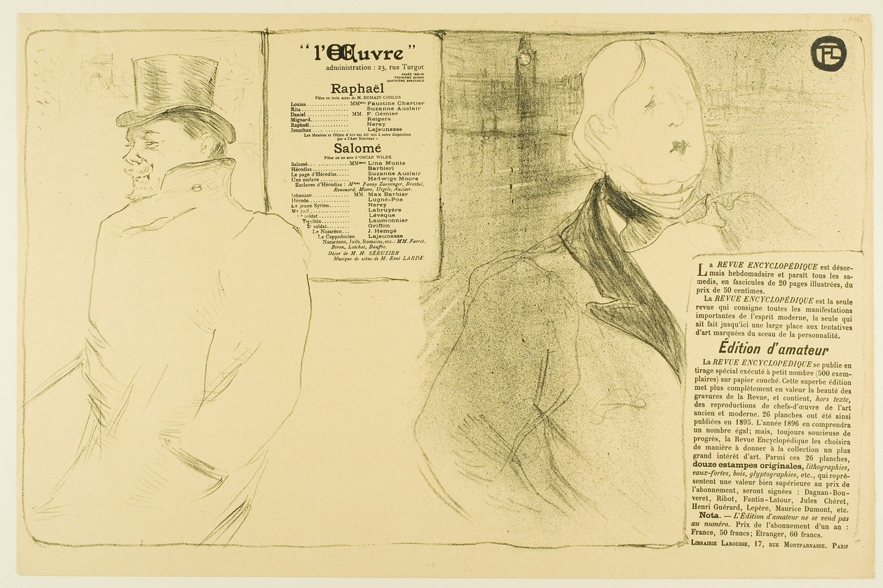Oscar Wilde et Romain Coolus—Programme pour Raphaël et Salomé - Henri de Toulouse-Lautrec