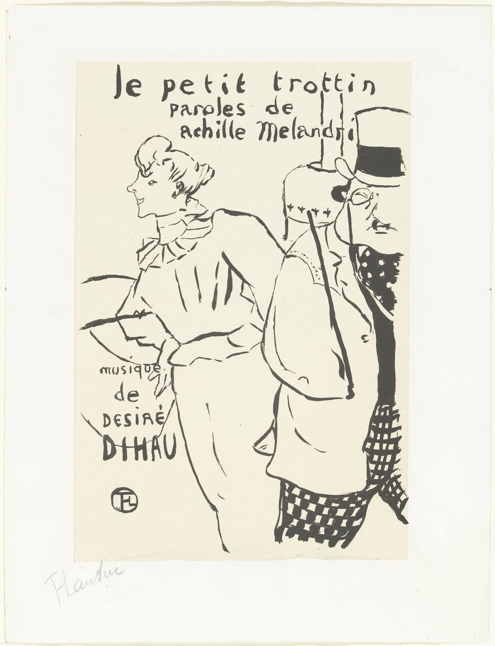 Femme comme coursière et homme avec chapeau - Henri de Toulouse Lautrec (signed by artist)