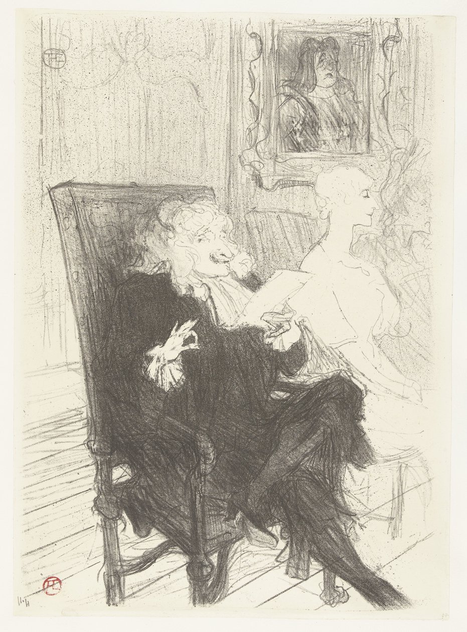 Acteurs Jules Charles Truffier et Marguerite Moreno dans la pièce Les femmes savantes - Henri de Toulouse Lautrec