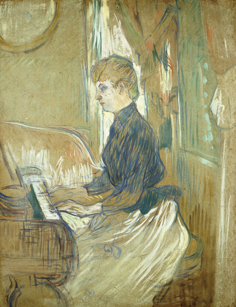 Au piano, Madame Juliette Pascal dans le salon du Château de Malromé - Henri de Toulouse Lautrec