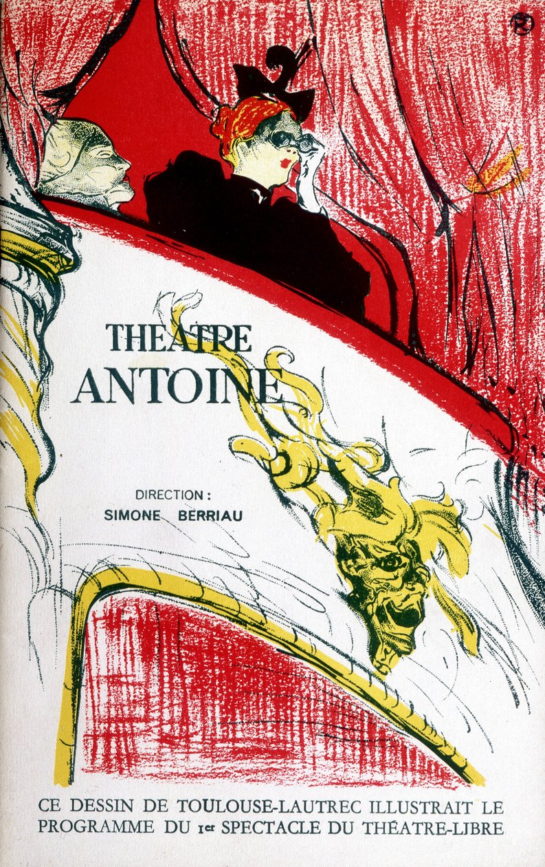 Couverture du programme du théâtre Antoine, dirigé par Simone Berriau, 1956. Illustration de Toulouse Lautrec - Henri de Toulouse Lautrec