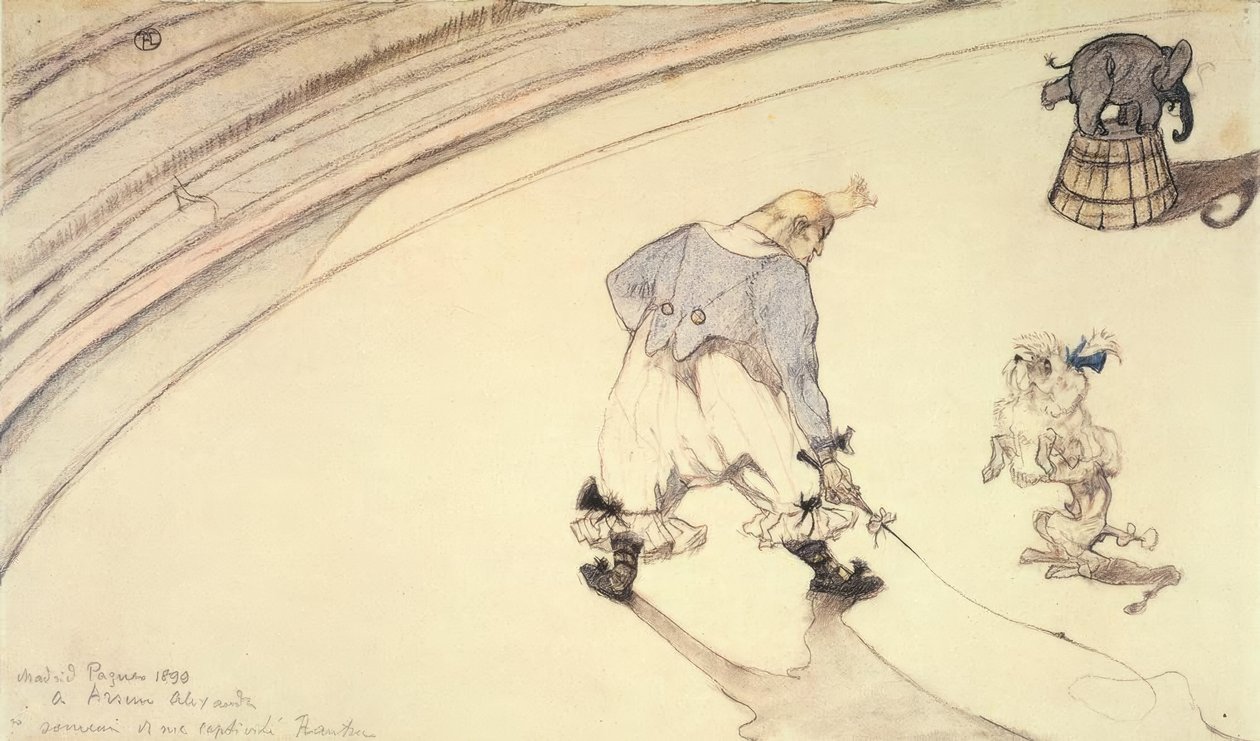 Au cirque : Le clown Footit avec chien et éléphant - Henri de Toulouse Lautrec