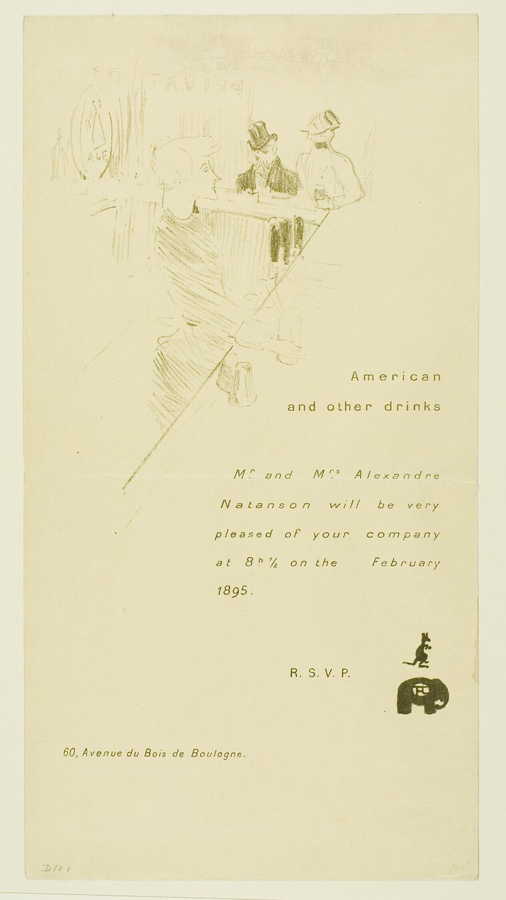 Invitation pour M. et Mme Alexandre Natanson - Henri de Toulouse Lautrec