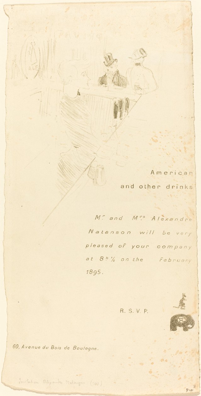 Invitation de M. et Mme Alexandre Natanson, 1895 - Henri de Toulouse Lautrec
