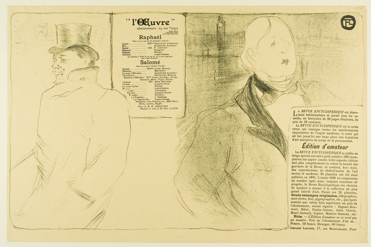 Oscar Wilde et Romain Coolus—Programme pour Raphaël et Salomé - Henri de Toulouse Lautrec