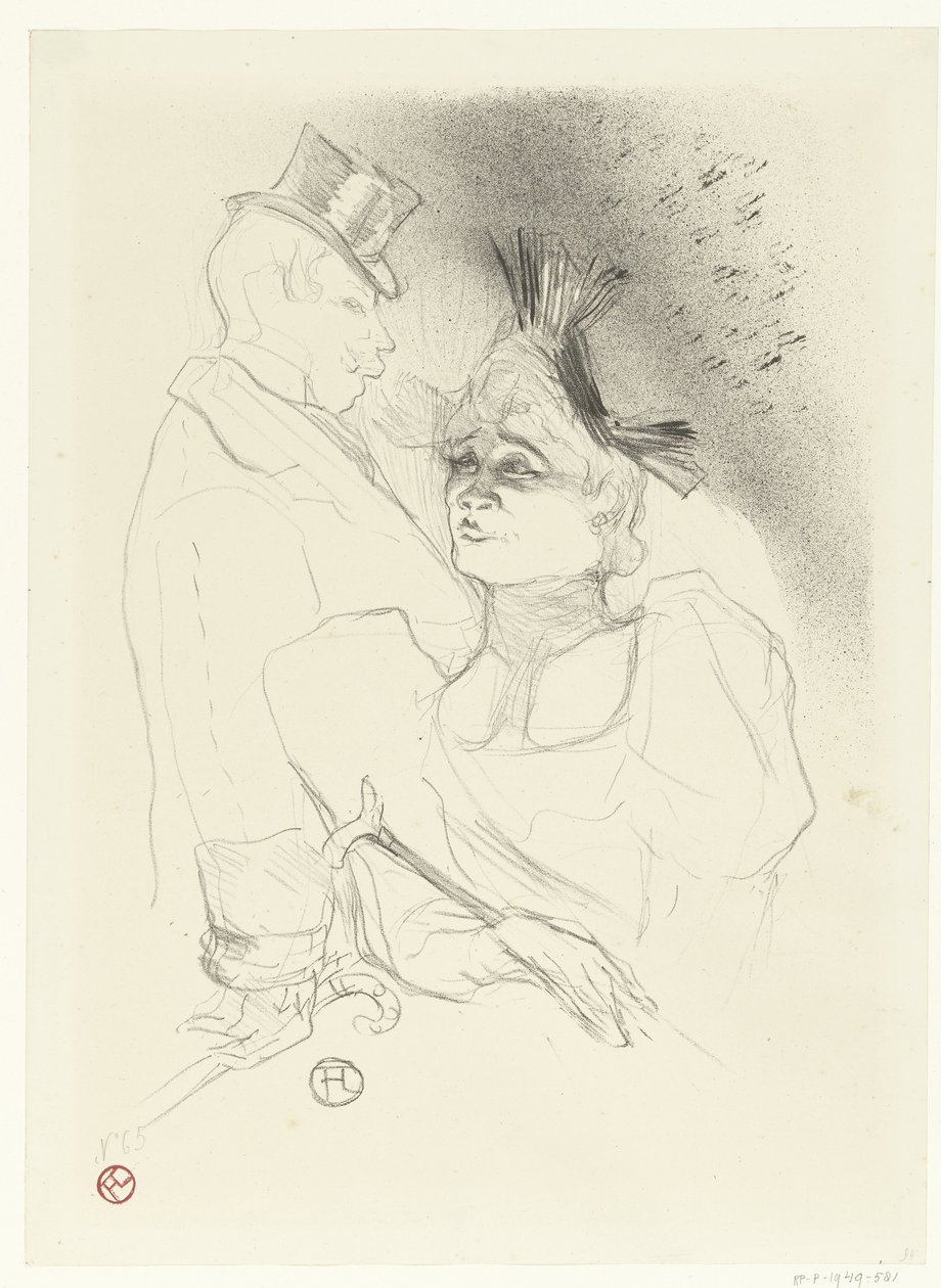 Portrait de la chanteuse Marcelle Lender et du comique Louis Bouchenez ou le Baron en représentation (Mademoiselle Lender et Baron) - Henri de Toulouse Lautrec