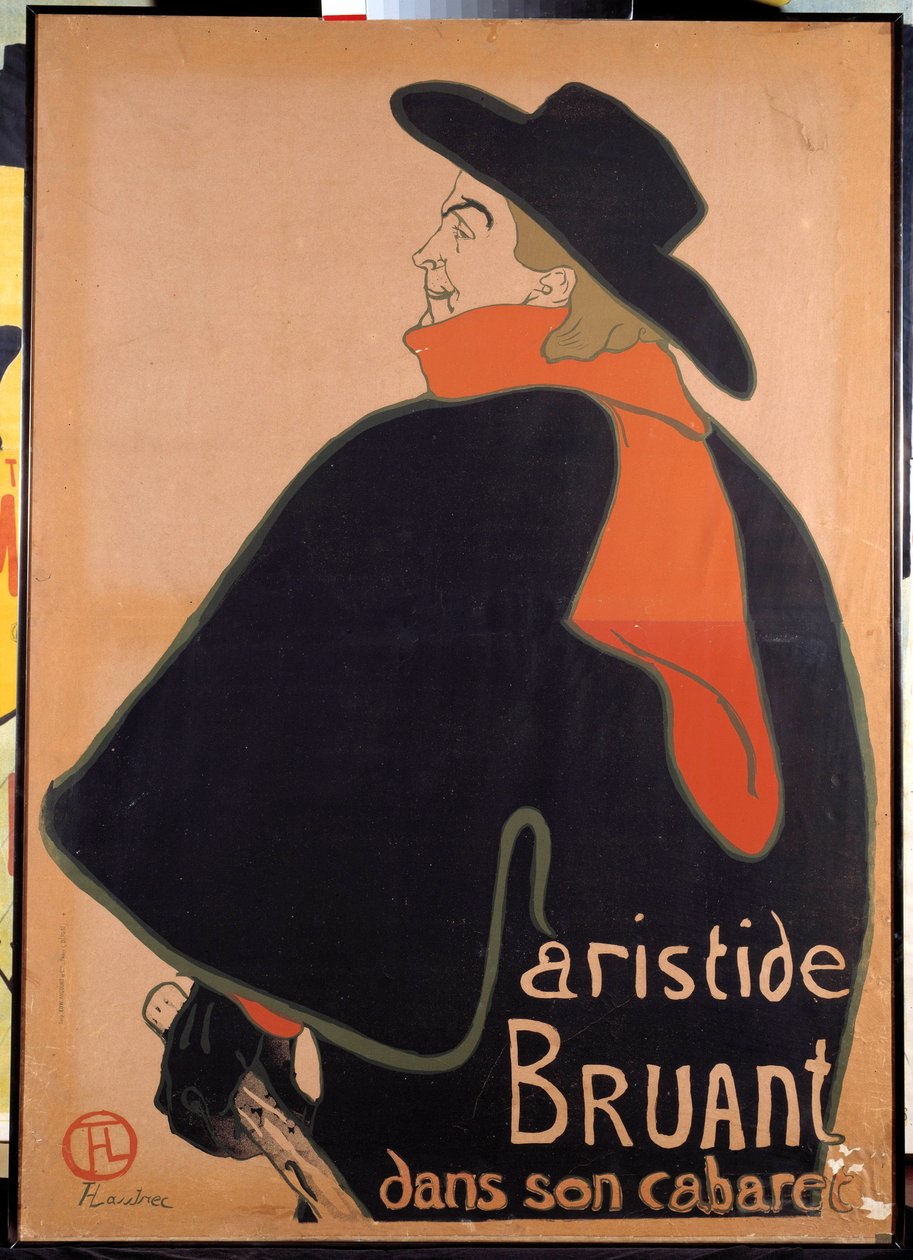 Affiche représentant Aristide Bruant (1851-1925) dans son cabaret. Lithographie par Henri de Toulouse-Lautrec (Toulouse Lautrec) (1864-1901). 1893. Paris, Musée de l