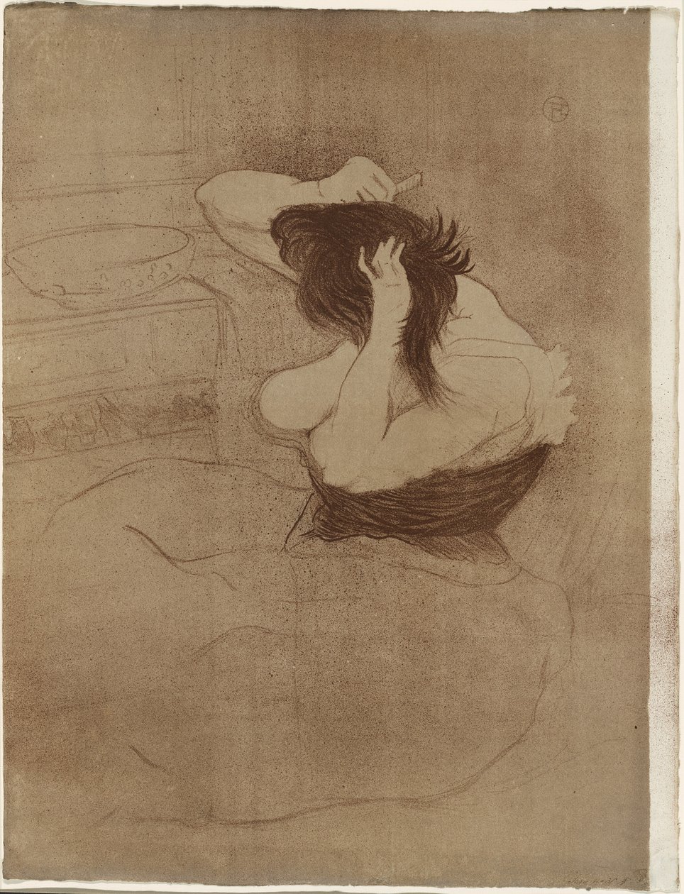 Femme se peignant les cheveux—La Coiffure, planche sept de Elles - Henri de Toulouse Lautrec