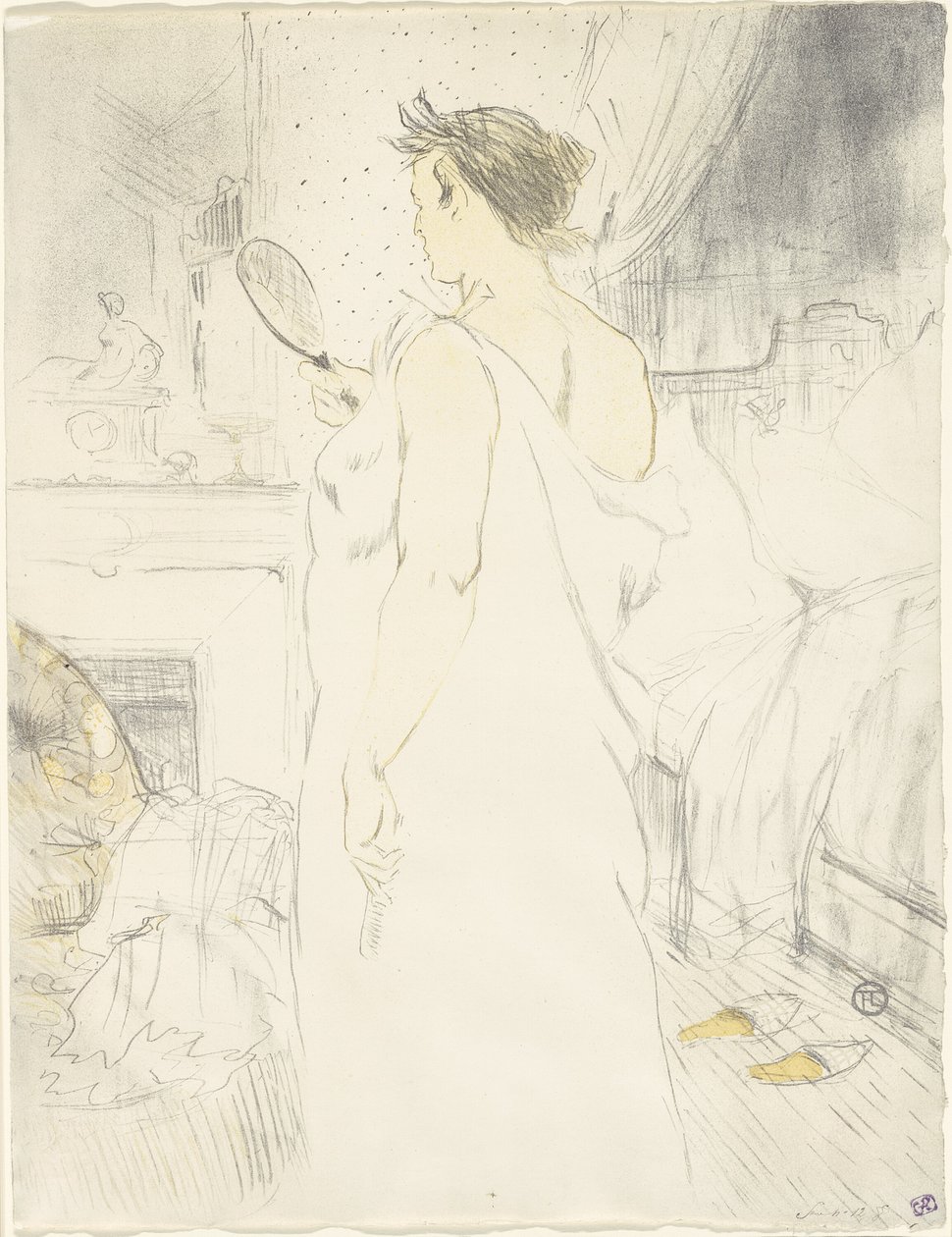 Femme au miroir—Miroir en main, planche six de Elles - Henri de Toulouse Lautrec