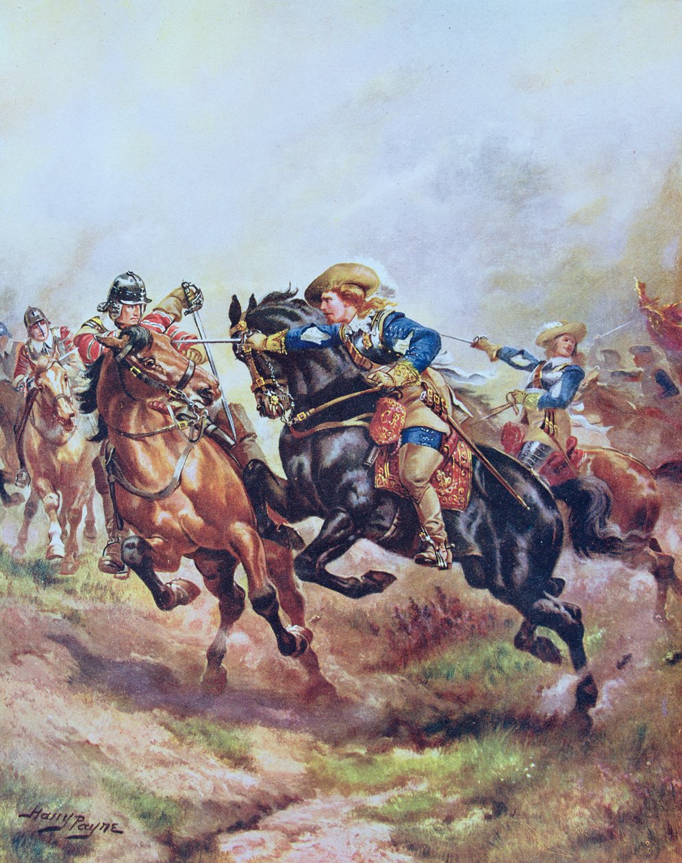 La cavalerie du prince Rupert chargeant à Edgehill en 1642, illustration de 