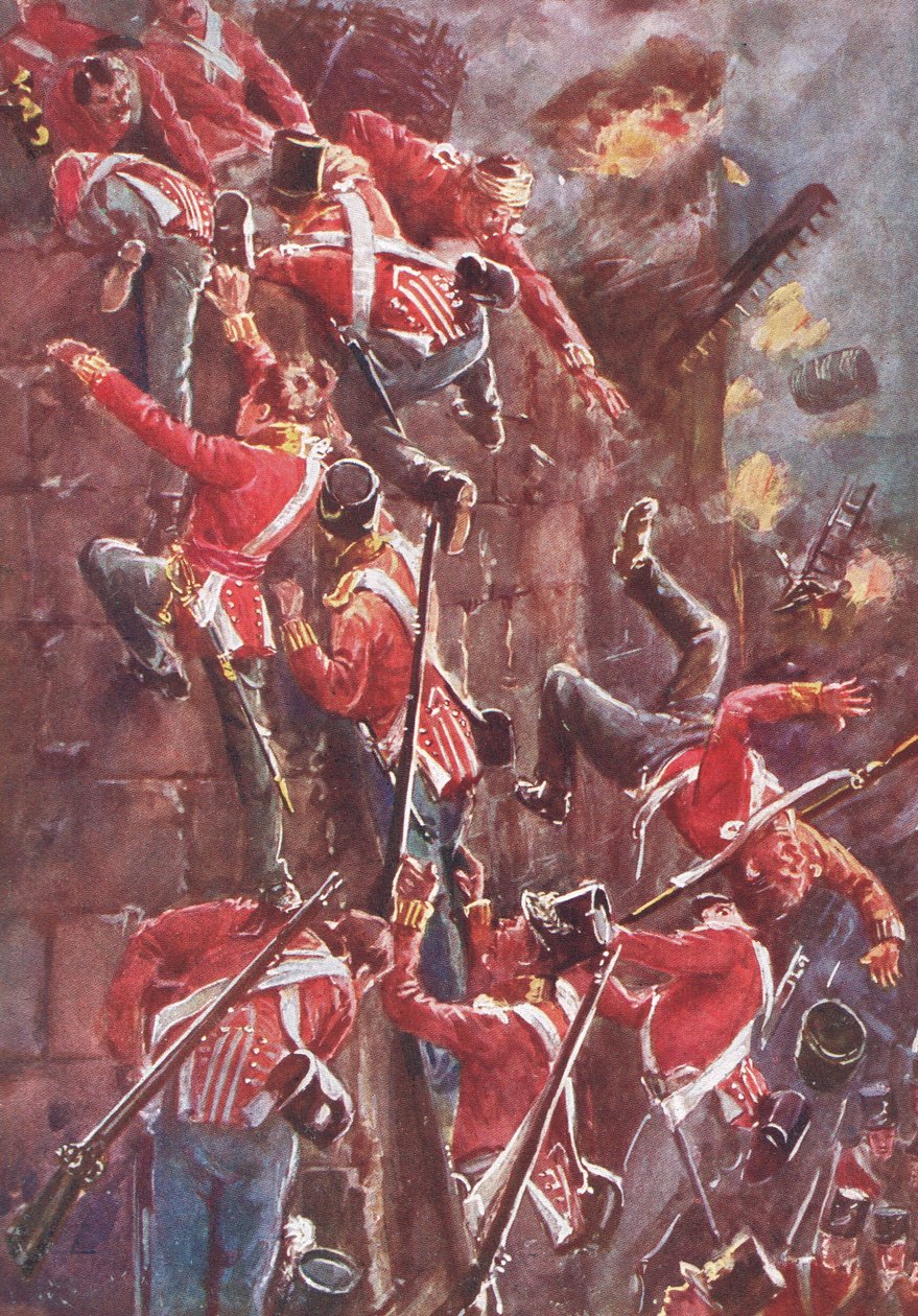 La 5e division escaladant les remparts de San Vincente lors de la prise de Badajoz, illustration de 