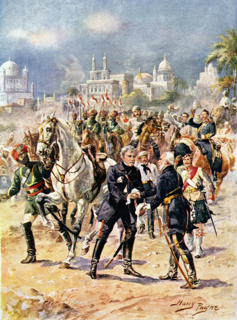 La rencontre de Sir Colin Campbell (1792-1863) et du général Outram, illustration de 