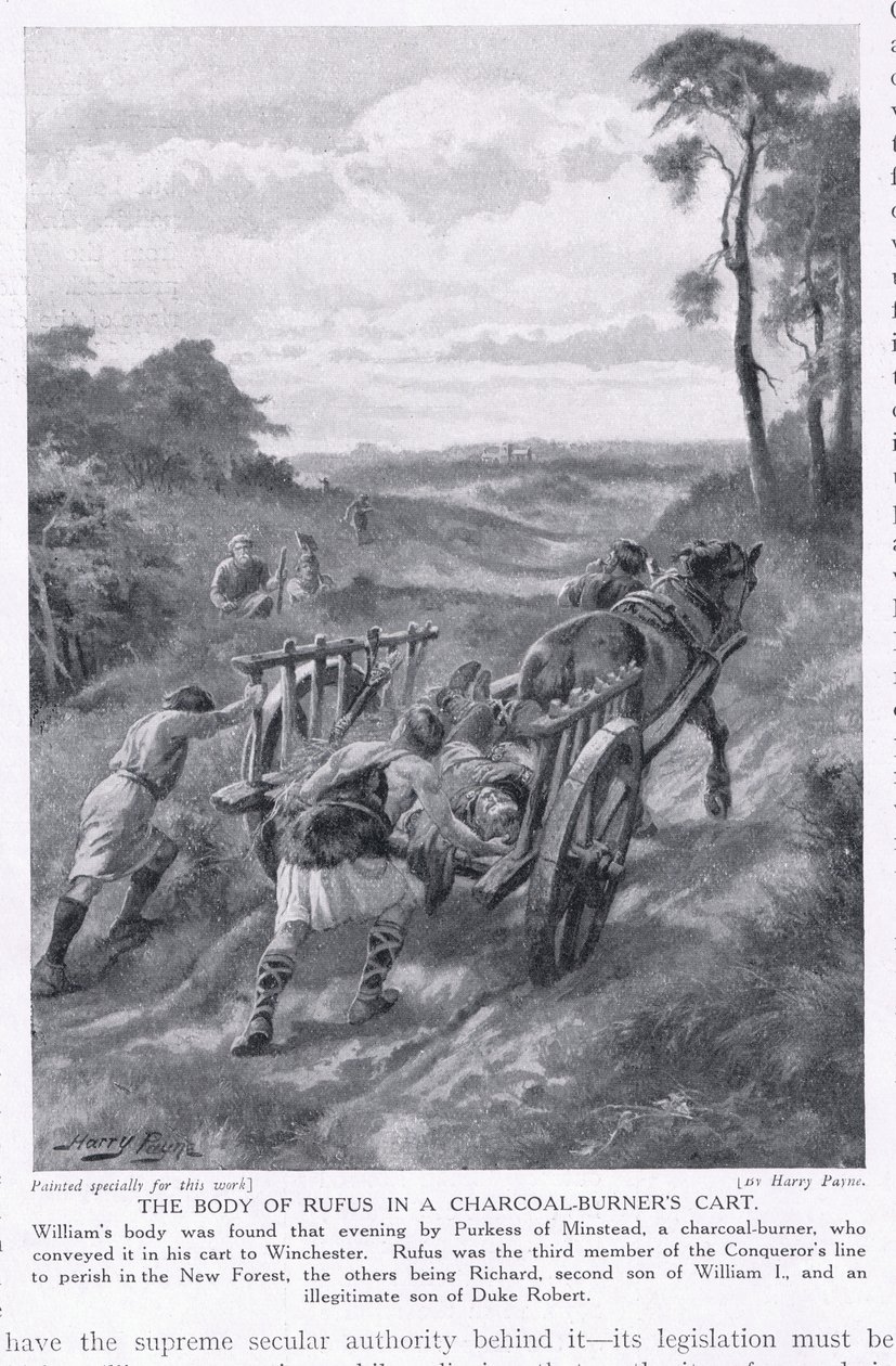 Le corps de Rufus dans une charrette de charbonniers, 1100 après J.-C., années 1920 - Henry A. Payne