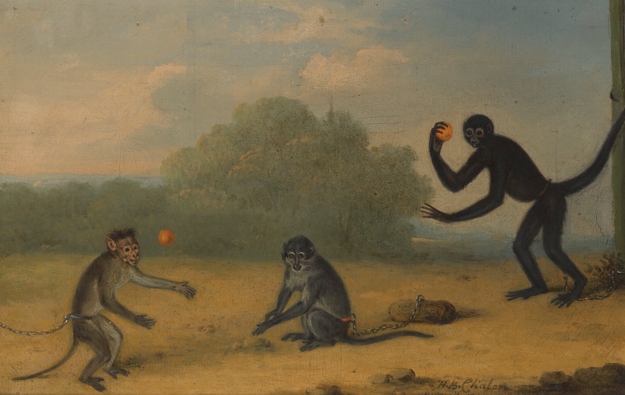 Trois singes jouant - Henry Bernard Chalon