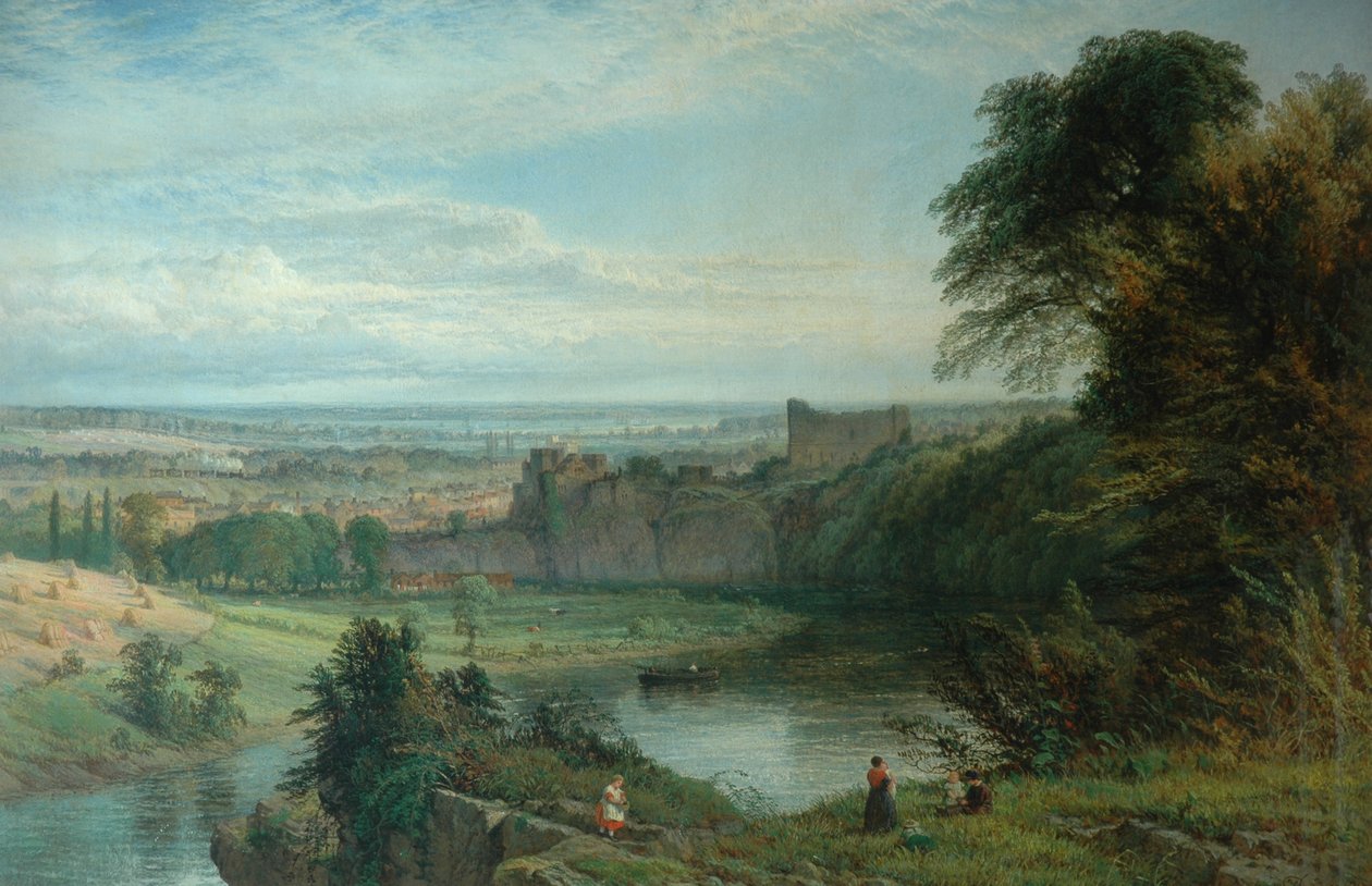 Paysage avec château et rivière et château de Chepstow, 1862 - Henry Dawson