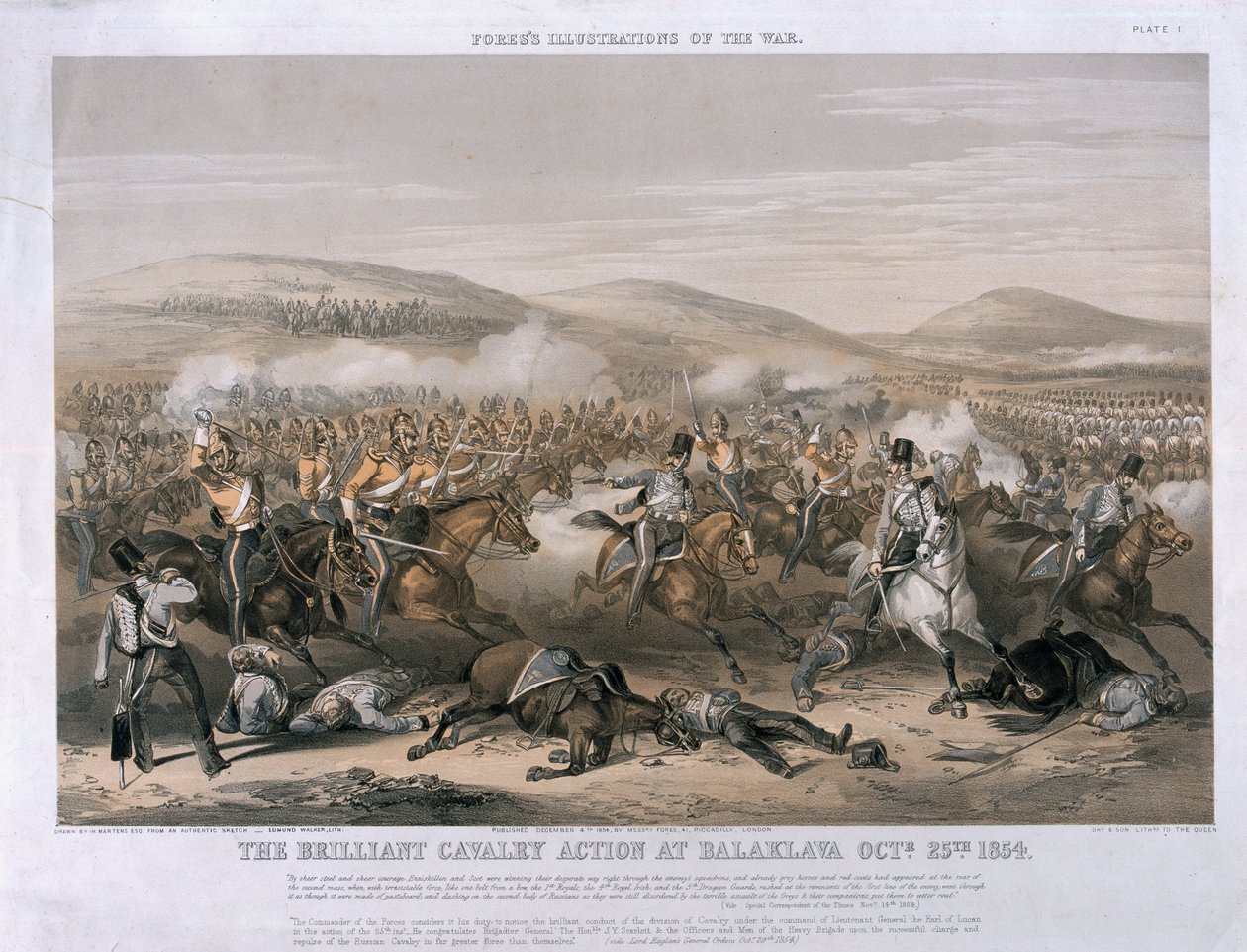 La brillante action de cavalerie à la bataille de Balaclava, 25 octobre 1854, gravée par Edmund Walker, publiée en 1854 - Henry Martens
