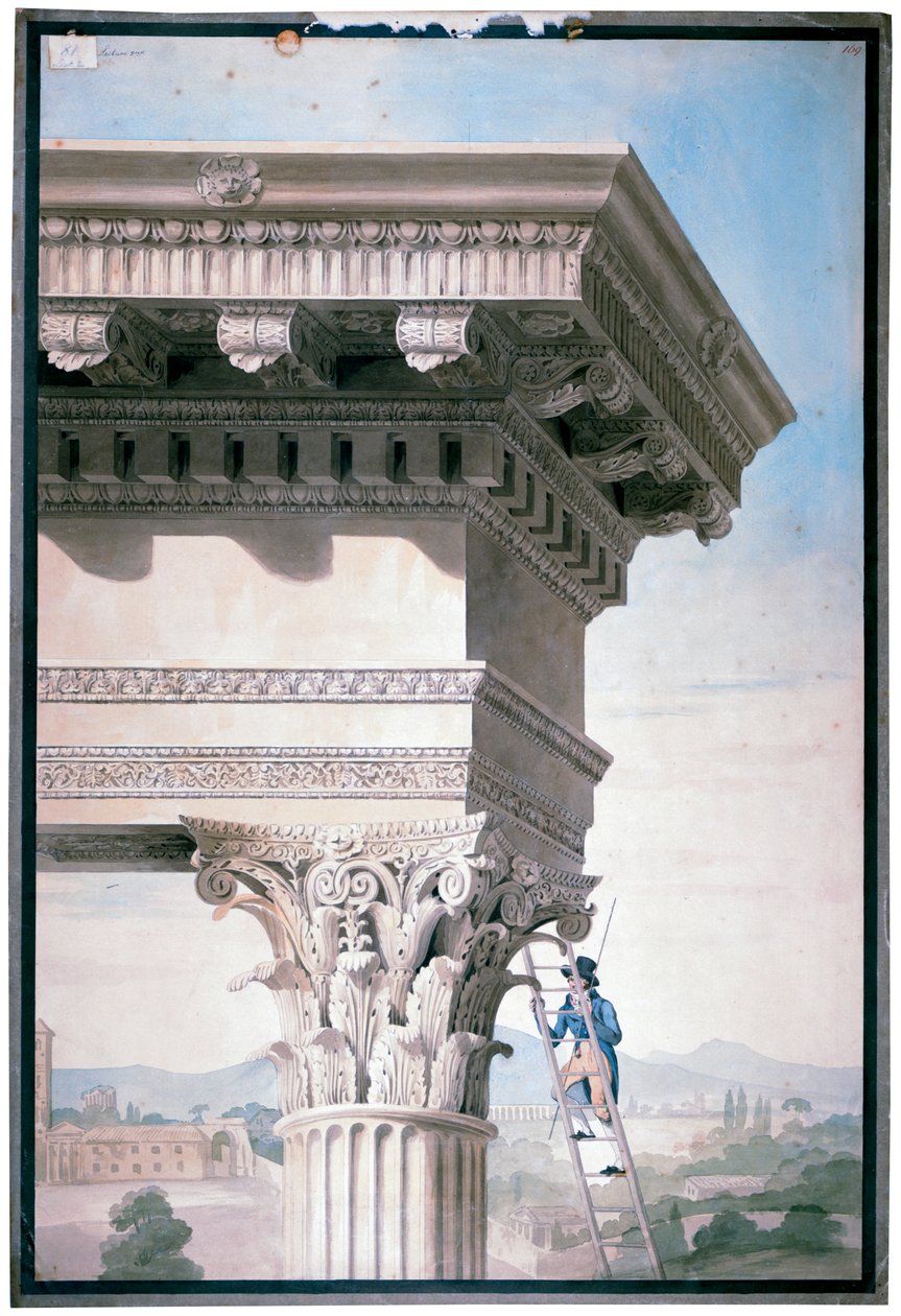 Étudiant mesurant le Temple de Castor et Pollux à Rome, 1819 - Henry Parke