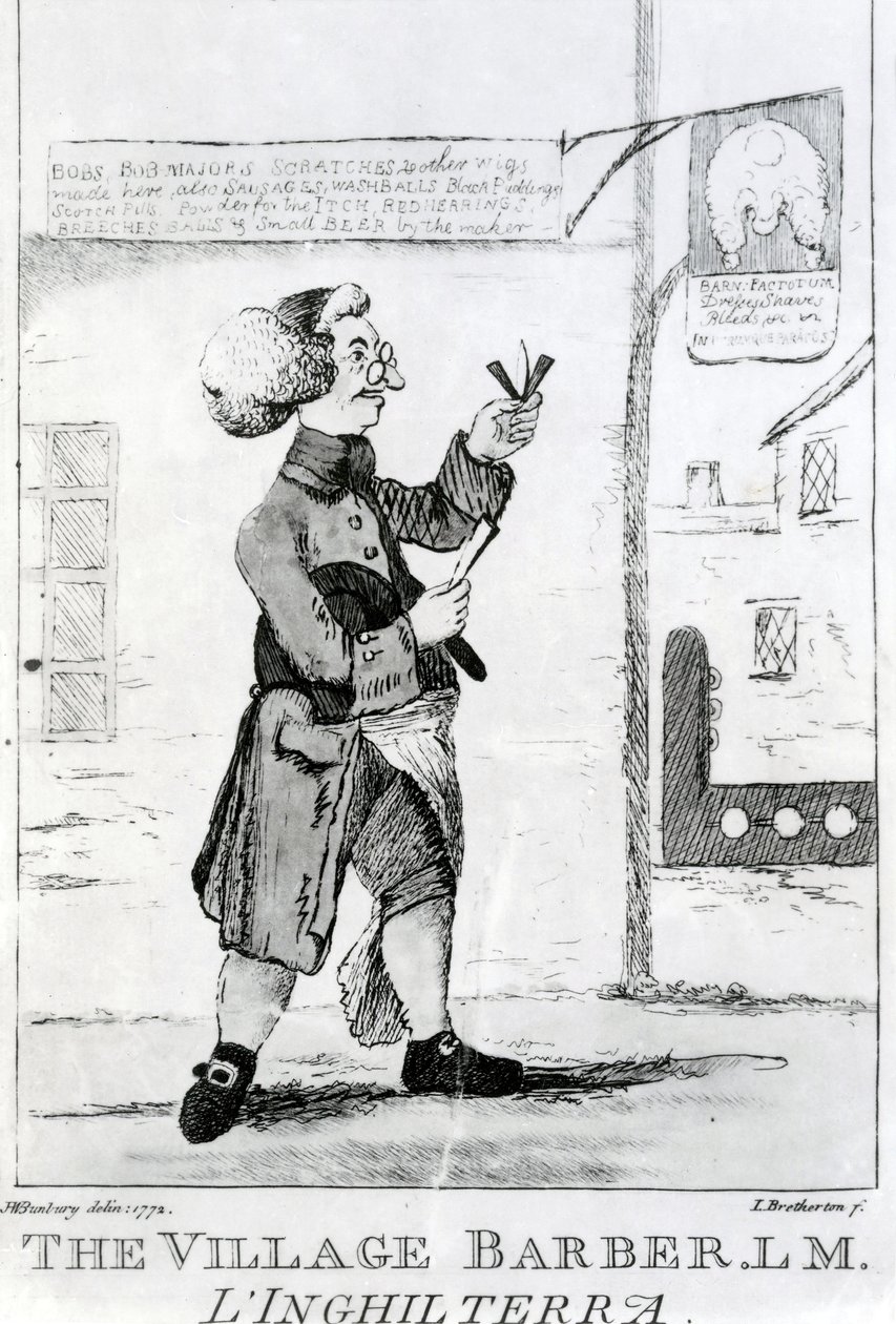 Le barbier du village L. M. Inglaterra, gravé par James Bretherton, 1772 - Henry William Bunbury