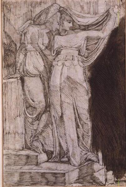 Deux figures féminines debout sur des marches, Rome, mai 1787 - Johann Heinrich Füssli