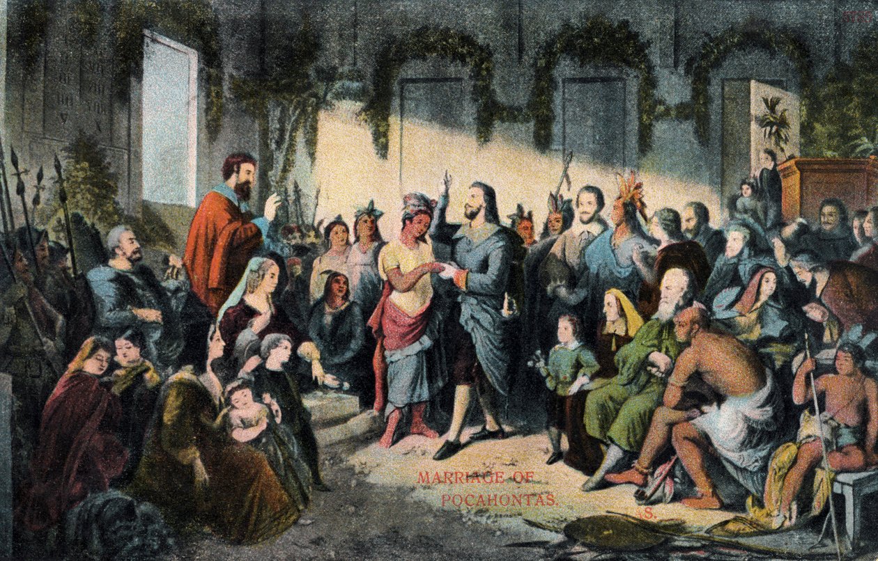 Le mariage de Pocahontas et John Rolfe à Jamestown en 1614 - Henry (after) Brueckner