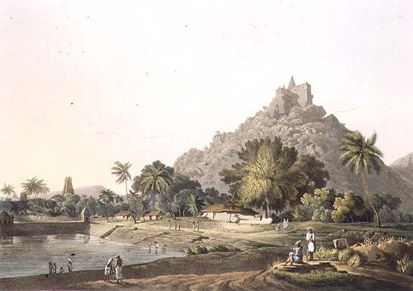 Pagodes à Trinchicunum, planche XI, gravé par Daniel Havell (1785-1826) 1809 - Henry (after) Salt