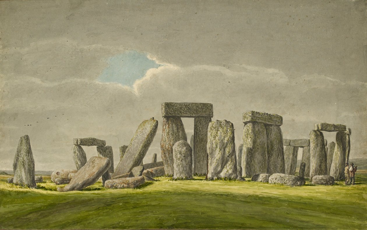 Stonehenge du S.E, montrant les pierres en état de ruine avec 2 visiteurs, 1824-1839 - Henry Browne